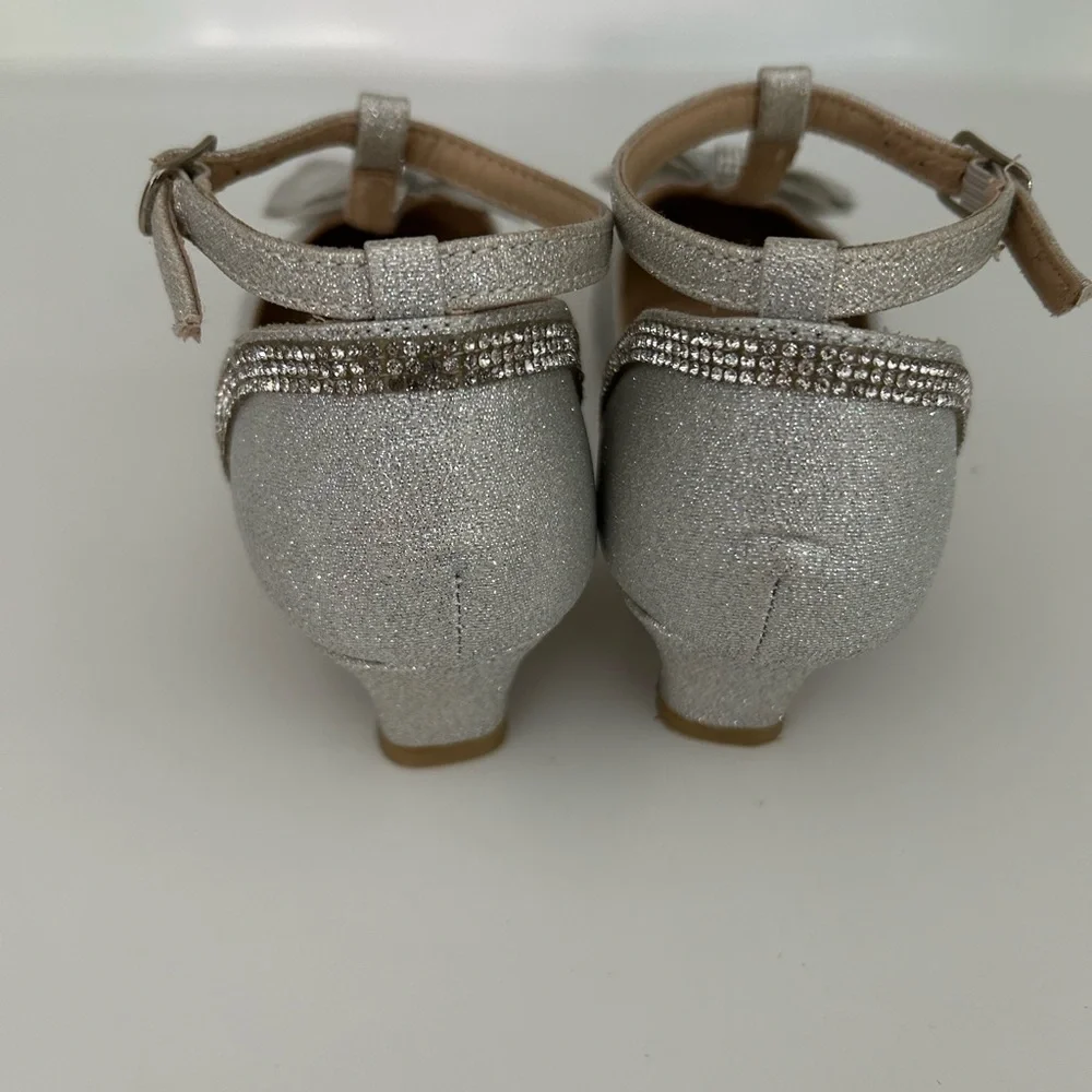 Silver Glitter Dress Shoes with Bow